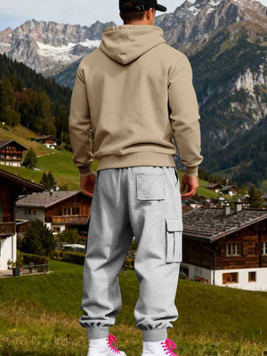Gray tracksuit with hip-length, full-length and pullover, drawstring, elastic