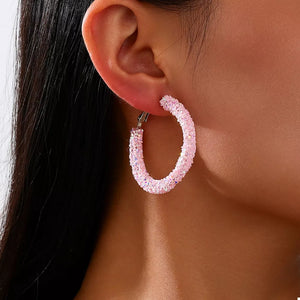 earrings in light pink featuring sparkling and hoop fit