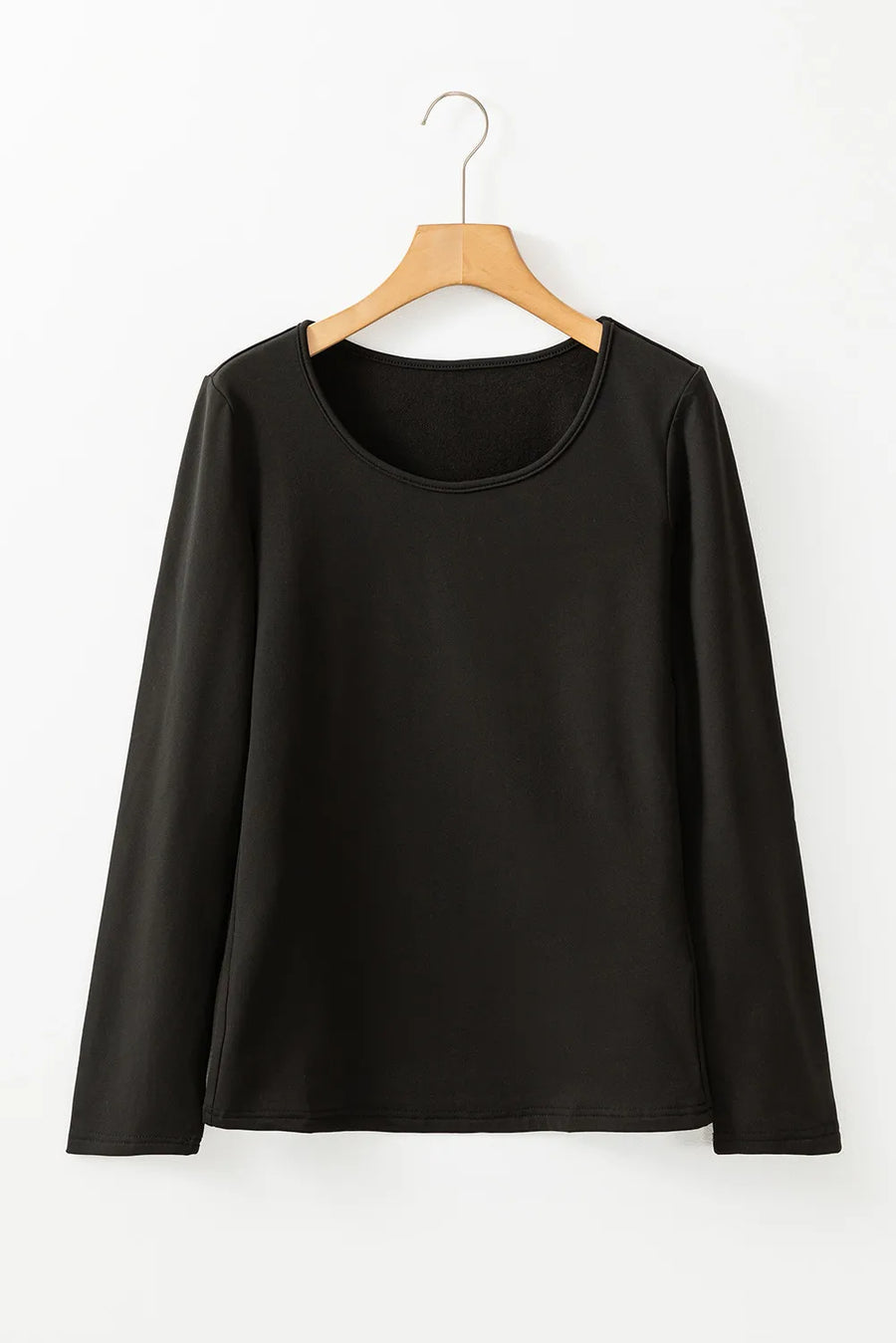 Black long sleeve thermal top with a scooped neckline.