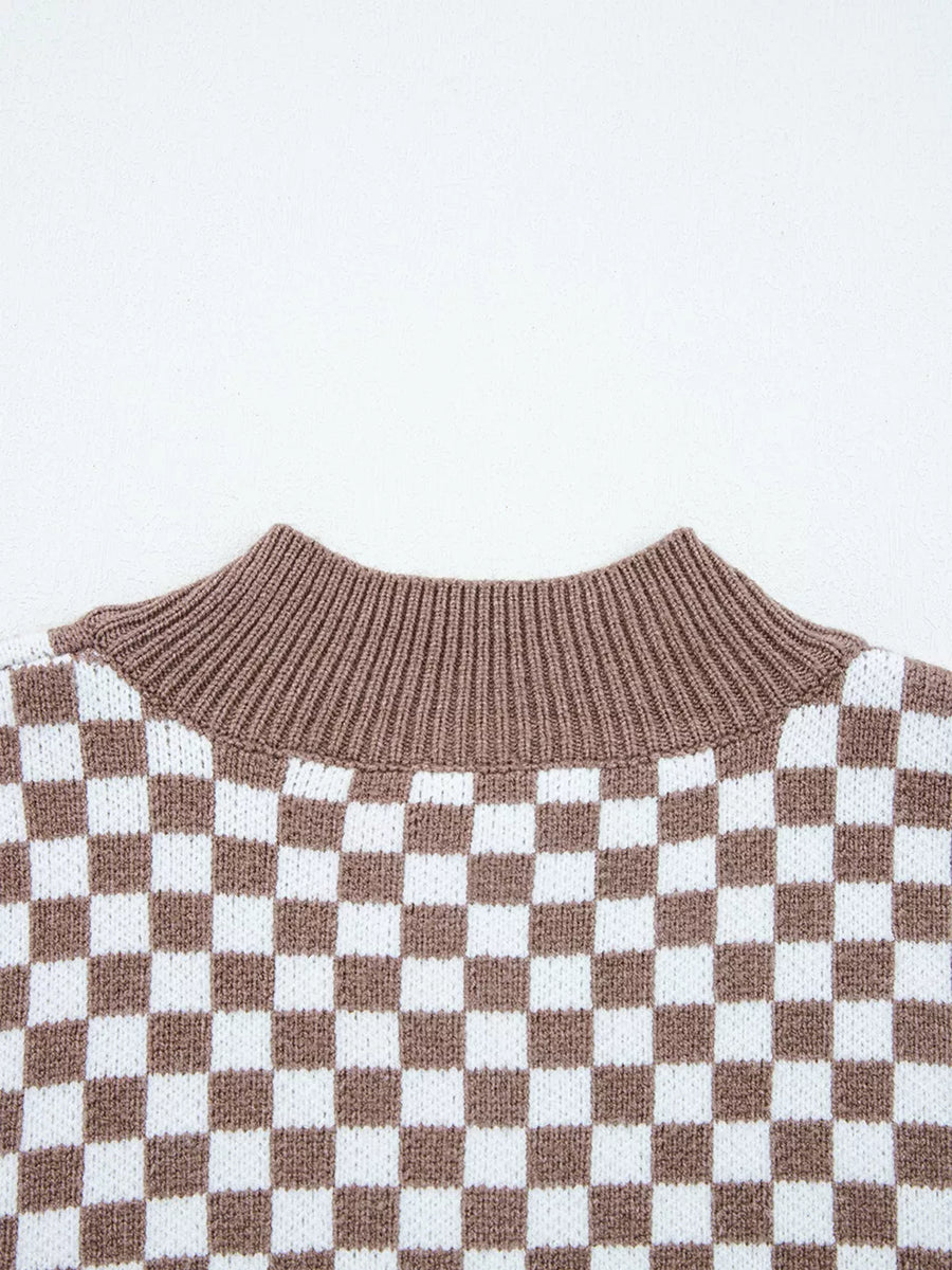 Mocha relaxed pullover sweater with collared