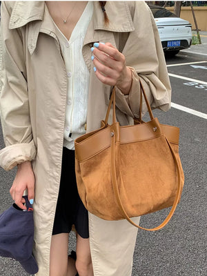 Brown with Suede And Leather Trim Shoulder Bag in Brown