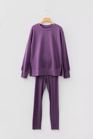 deep purple lounge set with long sleeve and long sleeve
