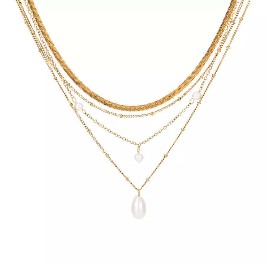 necklace in white with layered design and collar-length