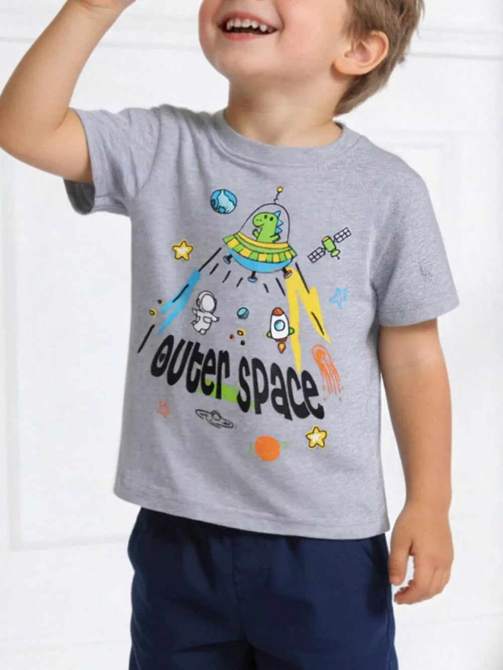 Cosmic Adventure graphic toddler t-shirt with short sleeves