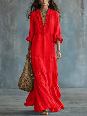 maxi dress in Light Green with ruffled and maxi