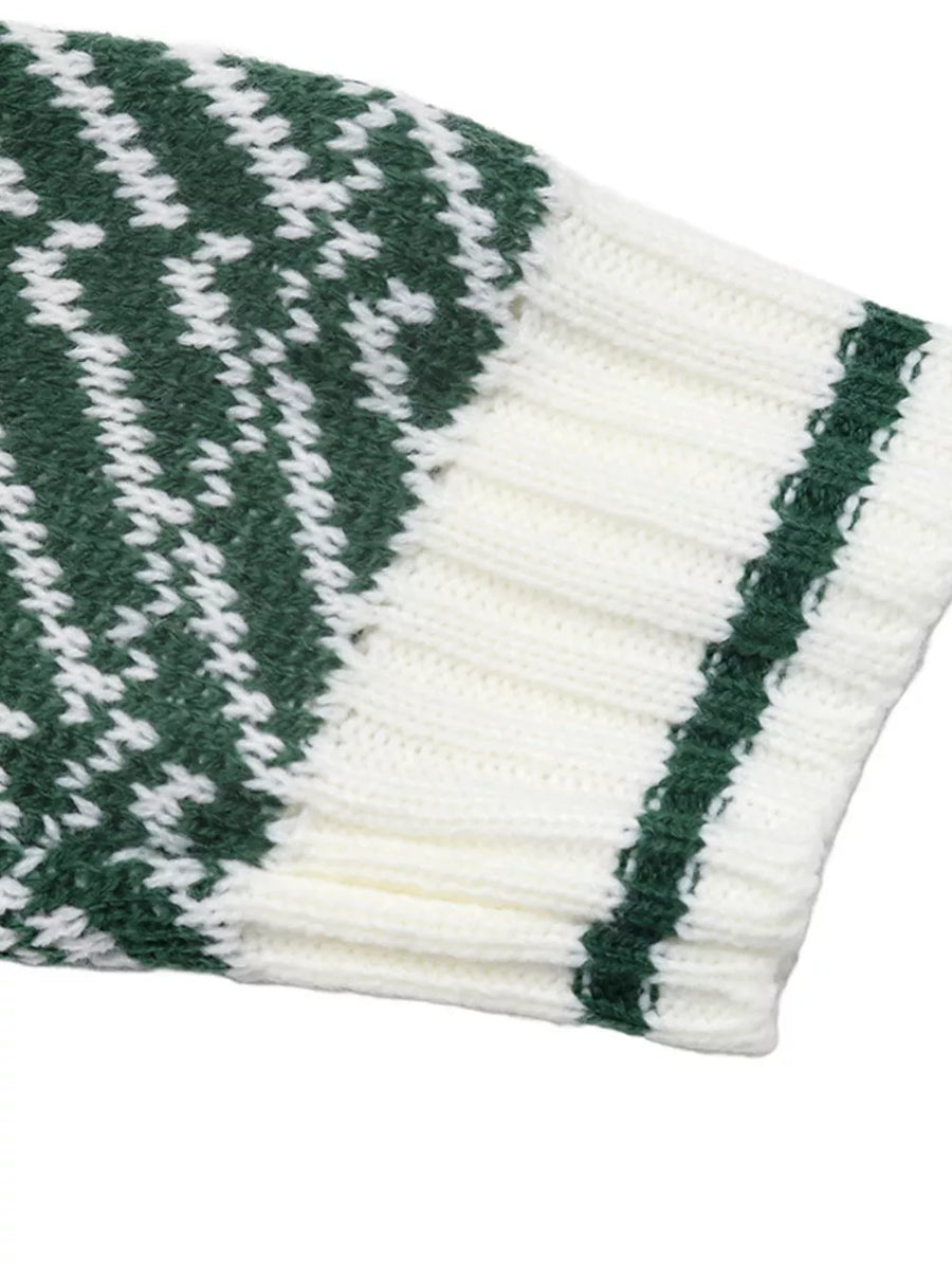 Geometric Patterned Collared Sweater in Green, view 12