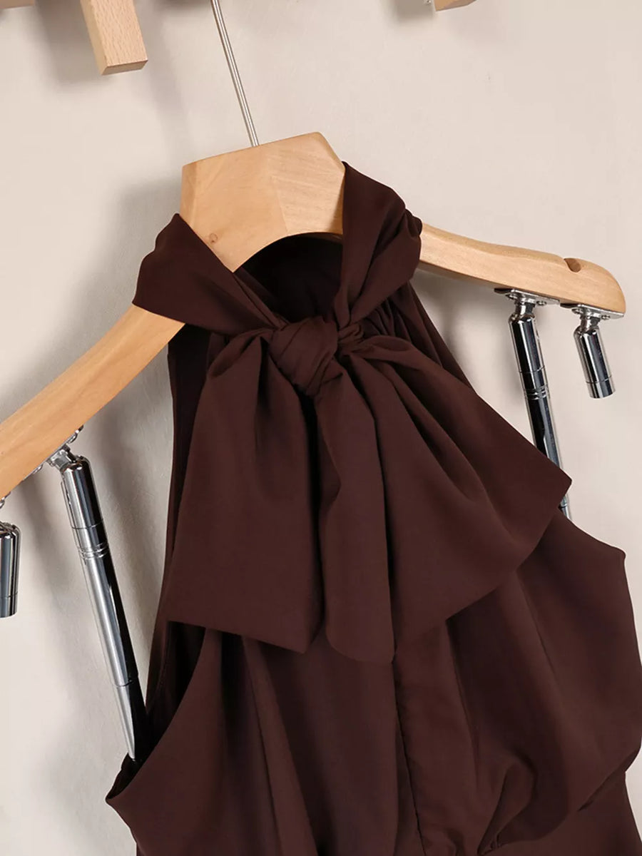 Black A-line mini dress with halter