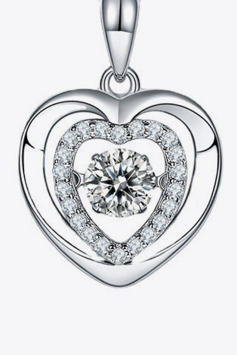 Silver heart necklace with diamond halo and central stone
