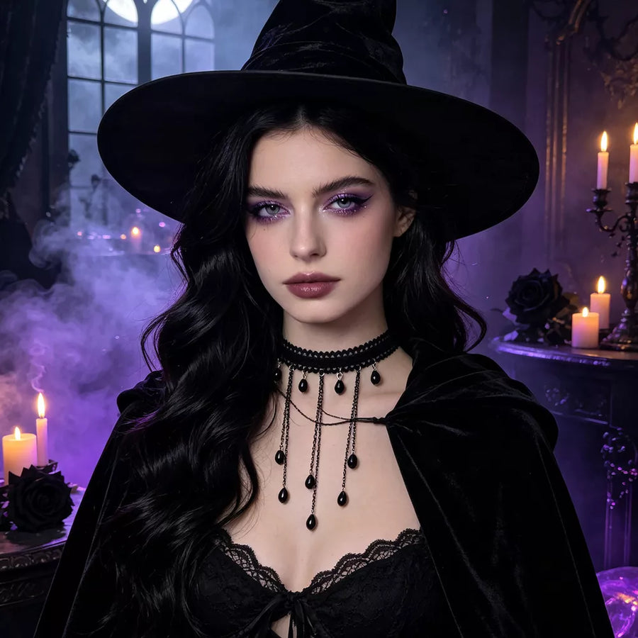 black necklace with choker and hook-and-eye