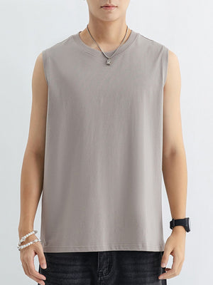 Men's plus size cotton tank top in Mauve, crew neck, sleeveless.