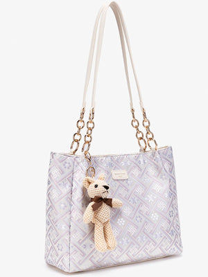 handbag in Pink Purple with geometric and detachable charm