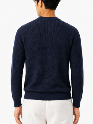 dark brown pullover sweater with stretch and long sleeve