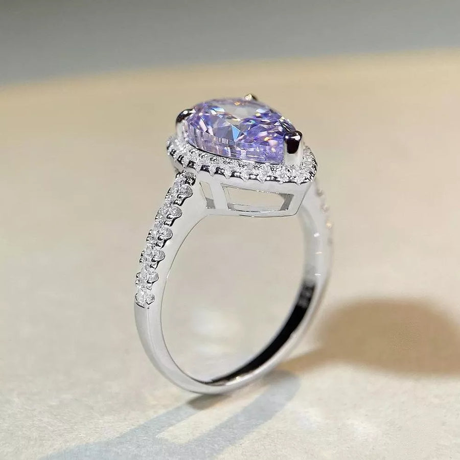 925 Sterling Silver Zircon Teardrop Ring in silver with halo setting