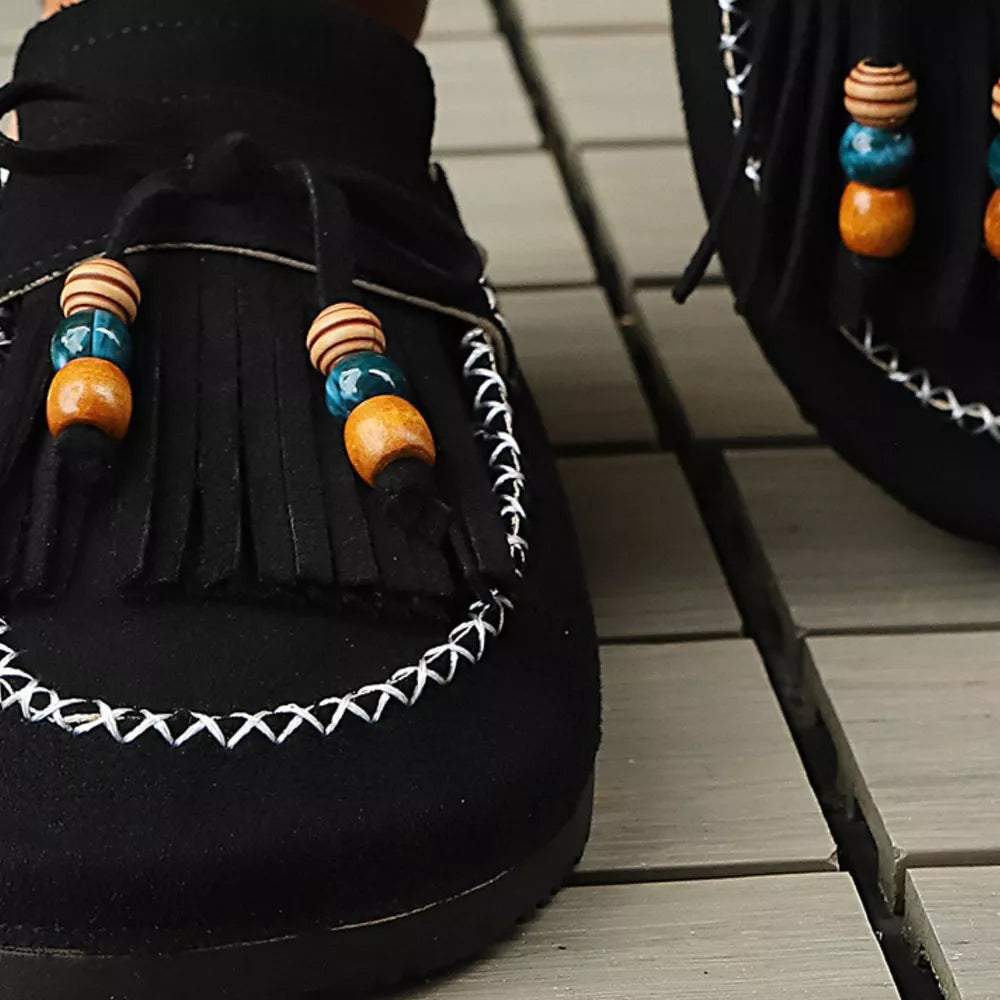 Brown Tassel Round Toe Slip-ons