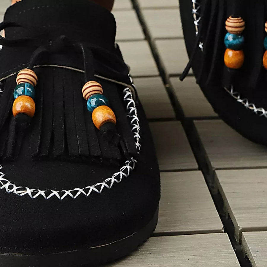 Brown Tassel Round Toe Slip-ons