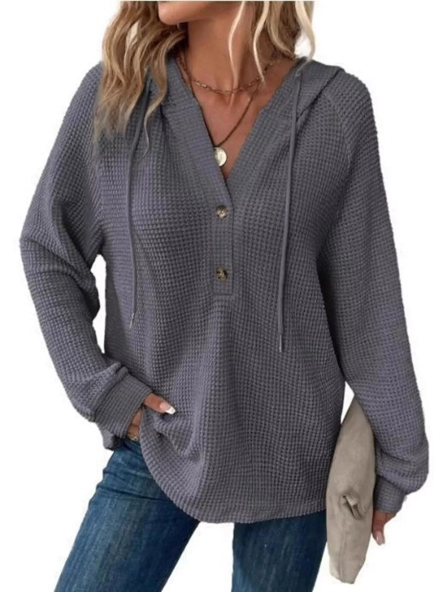 Pink Full Size Waffle Knit Half-button Hoodie Plus Size