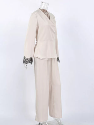 romantic pajama set in Brown with v-neck