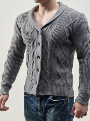 Grey cardigan with hip-length and button-front