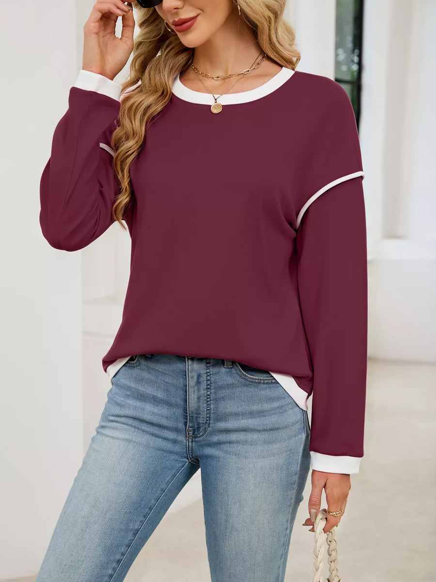 Contrast Trim Long Sleeve Sweatshirt in Blue