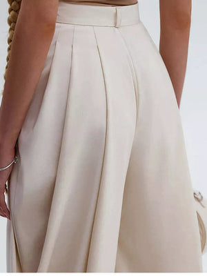 High-waisted Pleated Drape Pants in Brown