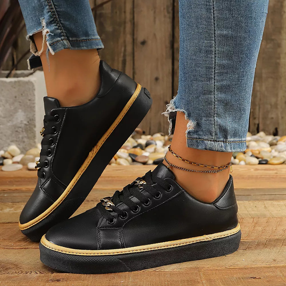 Round Toe Platform Sneakers in Gold