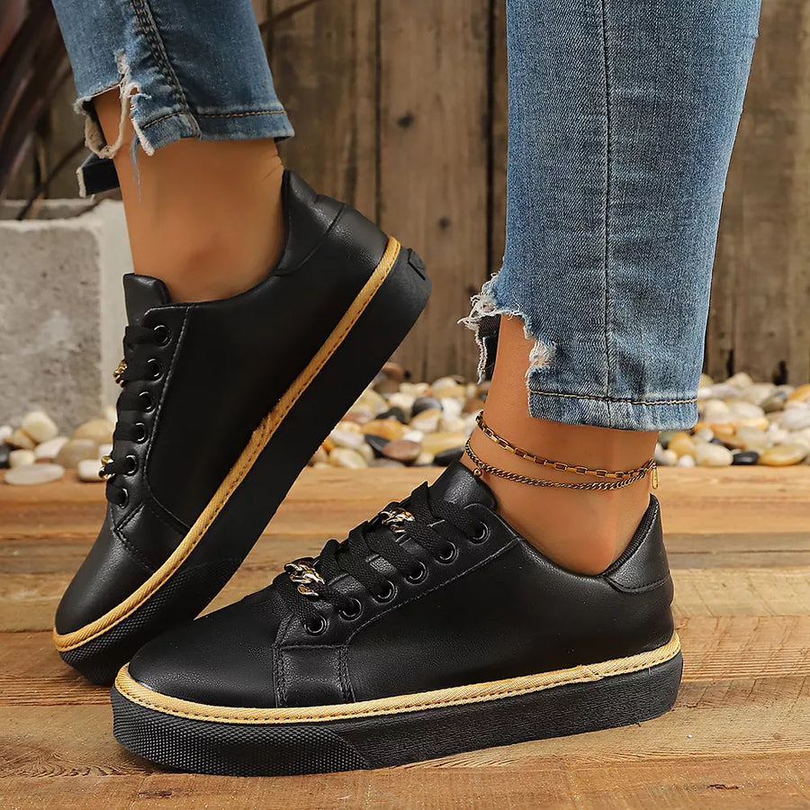 Round Toe Platform Sneakers in Gold