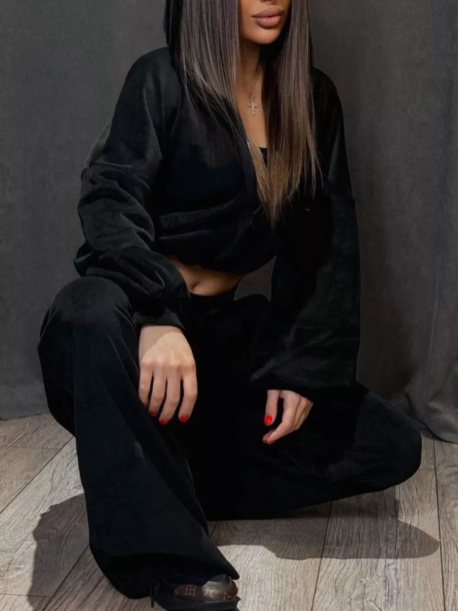 Zip Up Cropped Outerwear And Pants Set, view 11