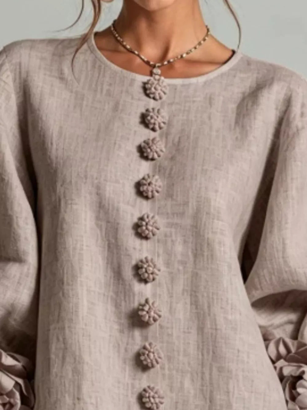Brown relaxed mini dress with round neck