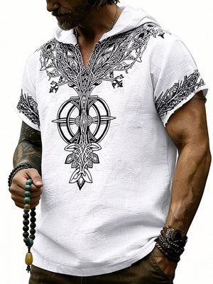 Men's Full Size Printed Hooded Short Sleeve Top in White, view 19