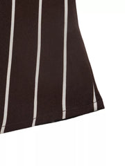 Striped Long Sleeve Belted Shirt Dress in Brown with buttoned