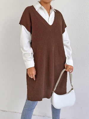 classic sweater vest in brown with v-neck