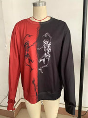 sweatshirt in orange with color-block and skeleton print