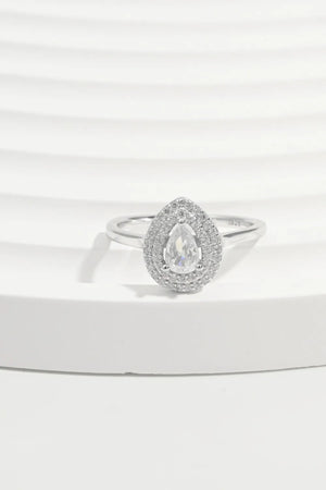 Silver double halo pear cut ring with clear stones