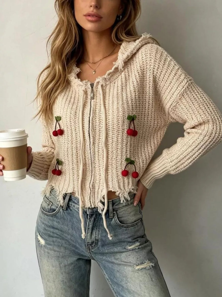 Black Cherry Knit Zip-up Hooded Sweater