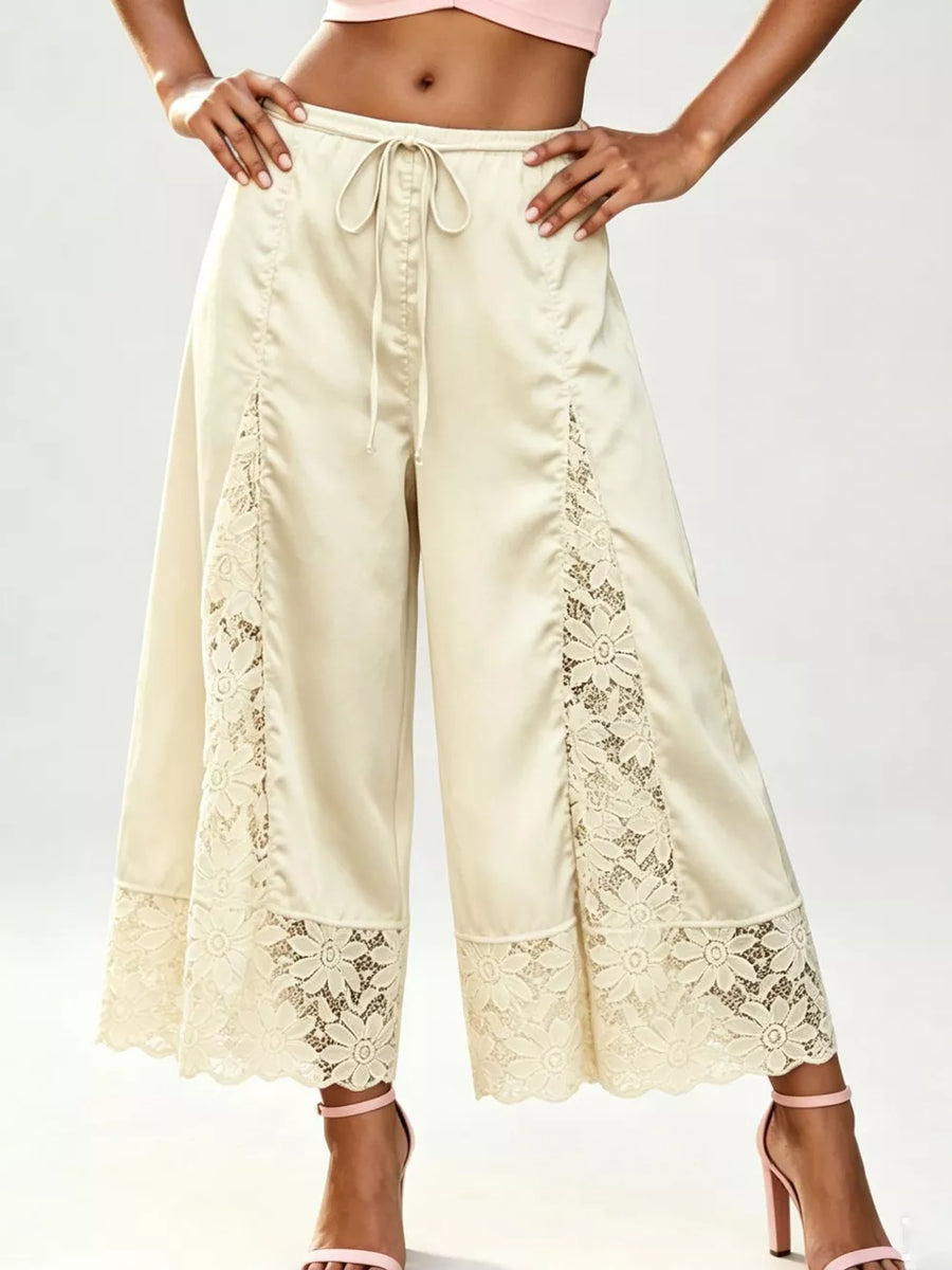 Pink with Lace Trim Wide-leg Cropped Pants