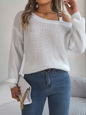 blush pink pullover sweater with openwork and long sleeve