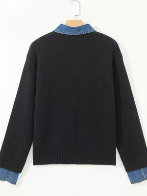 medium blue regular pullover sweater with collared