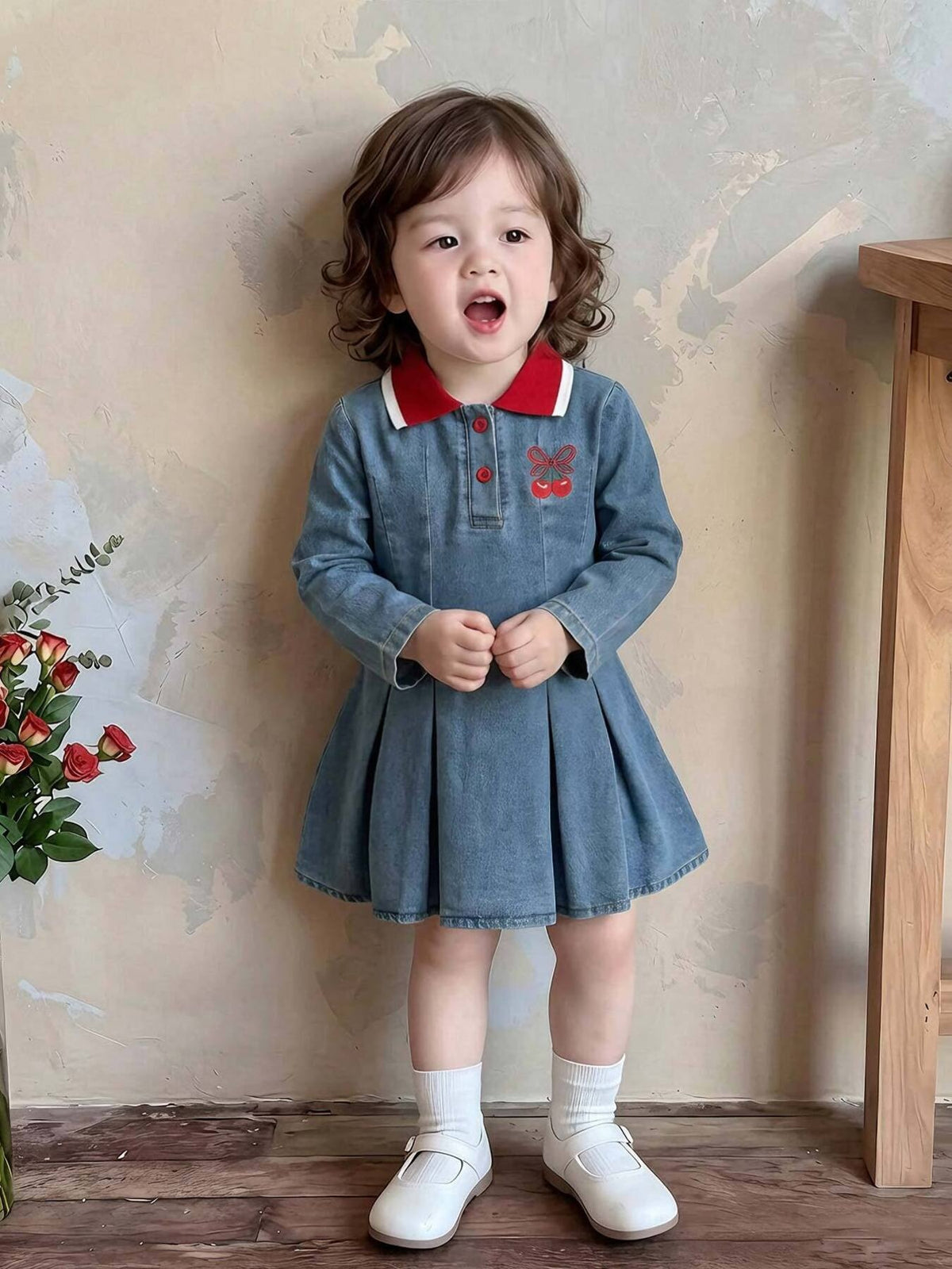 light blue polo dress with embroidered and collared