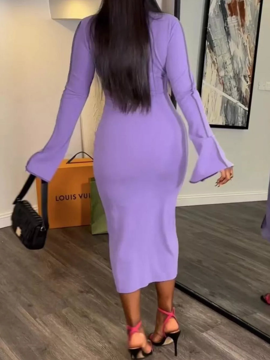 Button Front Long Sleeve Midi Dress option 5
