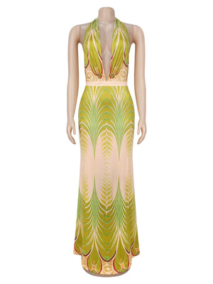 glam maxi dress in sage green with halter