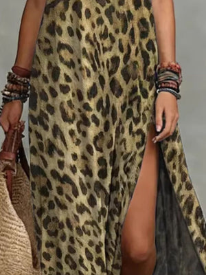 maxi dress featuring leopard in black with 100% polyester Care instructions: Machine wash cold texture