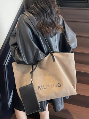 Tan with Casual Canvas Tote Shoulder Bag