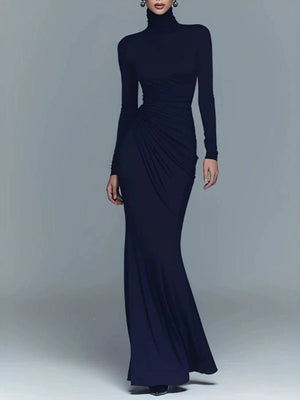 100% polyester Care instructions: Machine wash cold maxi dress in Dark Blue with fitted silhouette