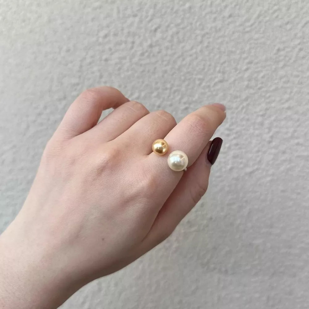 Double Pearl 925 Sterling Open Ring in gold with open design