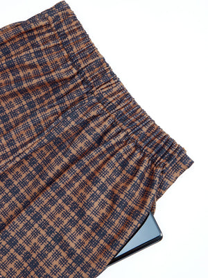 brown wide-leg pants with full-length and side-zip