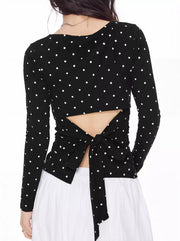 burgundy t-shirt with tie and polka dot