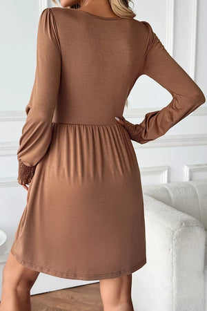 65% polyester, 30% viscose, 5% elastane Care instructions: Machine wash cold mini dress in Camel with fit-and-flare