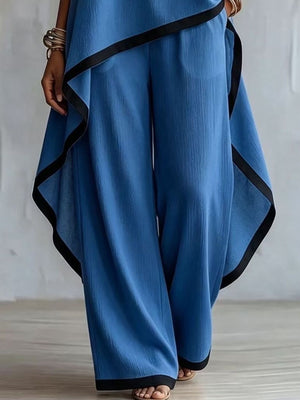 Contrast Trim High-Low Top And Pants Set in white