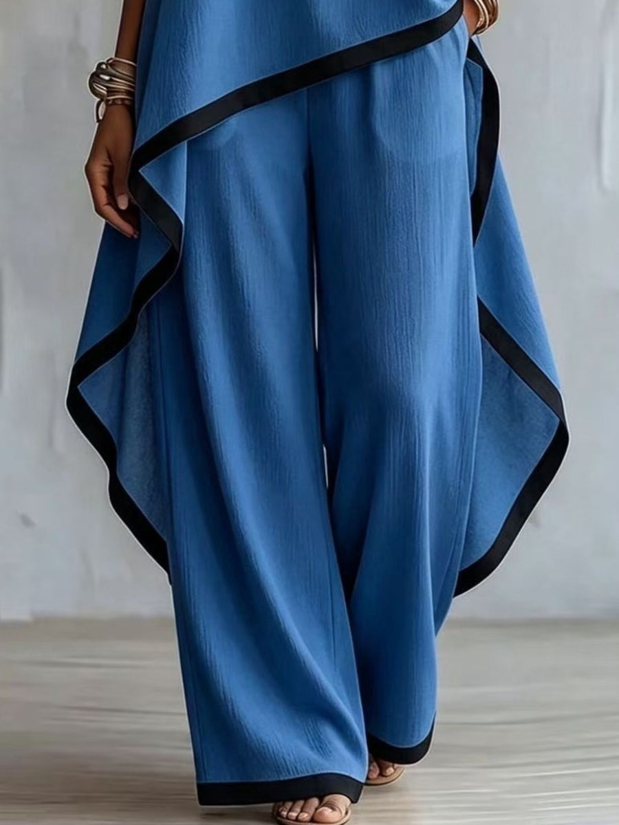 Contrast Trim High-Low Top And Pants Set in white
