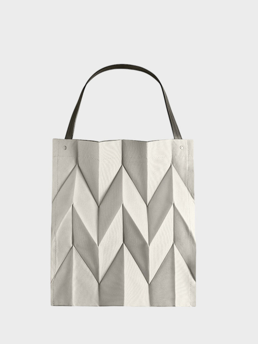 Minimalist Geometric Pleated Tote Handbag in Khaki Color with pleated